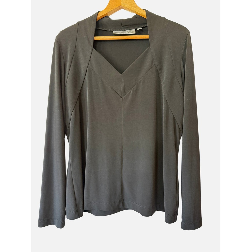 George Simonton Says Black Portrait Collar V-Neck Blouse Long Sleeve Top Large